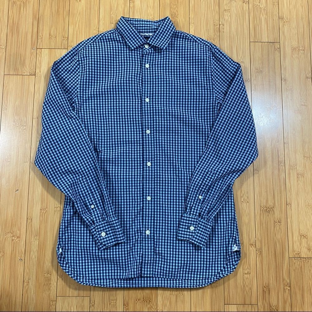 Banana Republic Men's Medium Dress Shirt - Navy Checkered Plaid